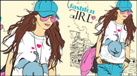 Cartoon fashion beauty 02-- vector material