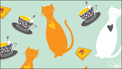 Cat cartoon background 04-- vector material