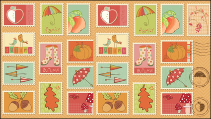 Cartoon illustrations of stamps 04 - vector