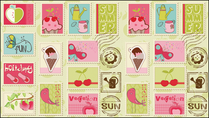 Cartoon illustrations of stamps 02 - vector