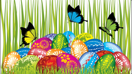 Easter card butterflies and decorated eggs 04 - vector