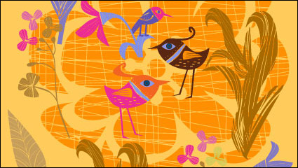 Lovely hand-painted flowers and birds vector -5