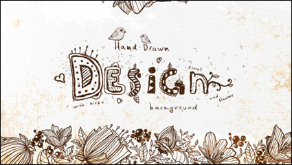 Retro line art floral background 01 - vector material