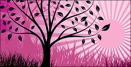 Sunset and trees vector material