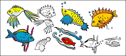 Various cartoon fish